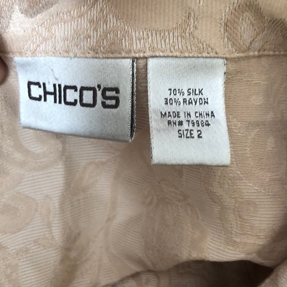 Chico’s Silk Jacket Gold Jacquard Sz 2 Large Lagenlook Classic Minimalist - Picture 14 of 15